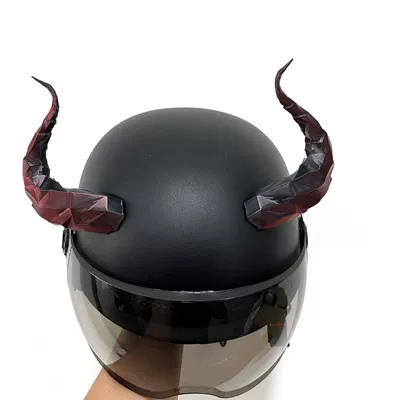 for motorcycles and electric vehicles, Motosiklet dəbilqələri - black-and-red-helmet-devil-hornsheight-11cm-comes-with-3m-adhesive