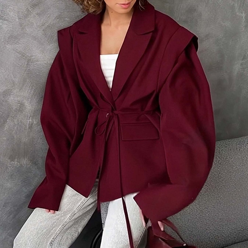 2026 nuevo verano de ropa de mujer Europa y América comercio exterior ropa de mujer elegante viaje de color sólido lazos trajes de cuello chaqueta de verano