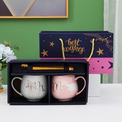Nordic Marble Pattern Ceramic Cup Set Wedding Guest Gift Mug Gift Box Set Opening Gift LOGO