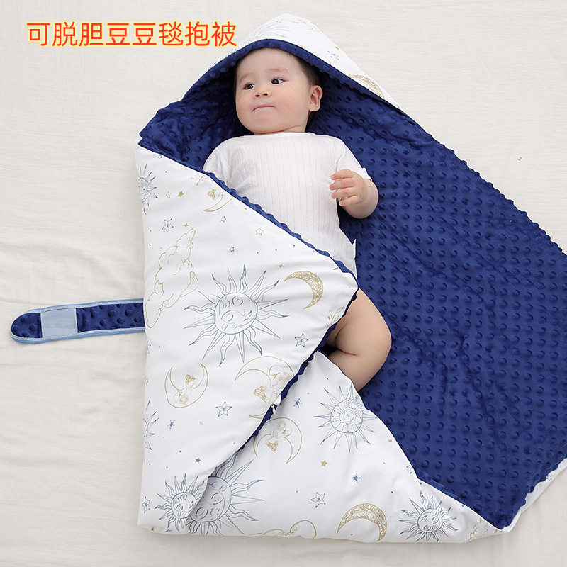 宝宝秋冬季加厚款婴儿可脱胆毯子豆豆毯新生儿抱毯包巾包被 抱被