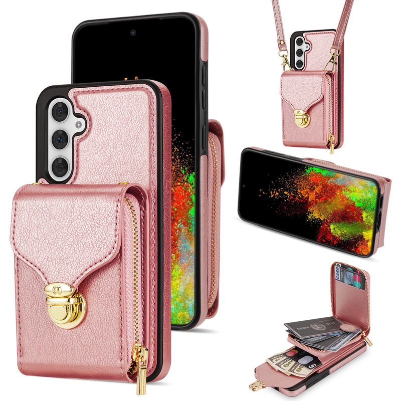 For Samsung A54 zipper slung buckle phone case wallet bracket multi-card all-inclusive case A14 A53 spot
