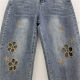2025 New Narrow Wide-leg Pants Women's High Waist Rhinestone Embroidery Hollow-cut Slimming Casual Denim Straight-leg Pants