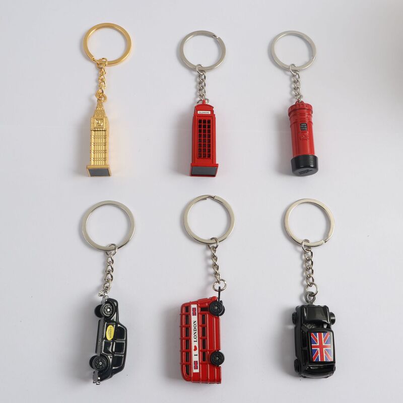 London, UK commemorative keychain Big Ben double-decker bus telephone booth mailbox car metal pendant small gift