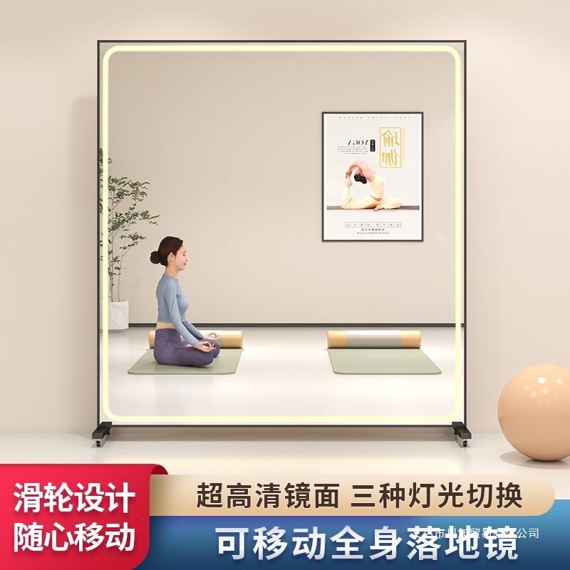 Movable Dance Mirror with Lights, Universal Wheel Floor Mirror, Full-Length Dressing Mirror, Yoga Fitness Practice Room Dance Mirror