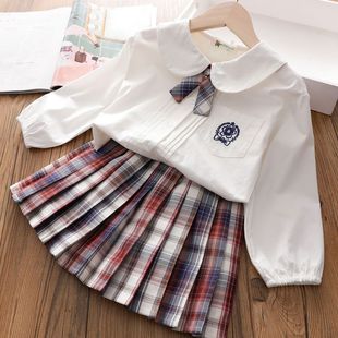 Girls Jk Preppy Style Autumn Suit Baby White Shirt Medium and Large Kidsren's Fashionable Internet Celebrity Shirt Pleated Skirt