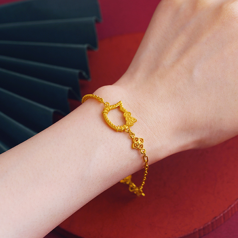 Nueva moda dulce lindo gatito gato pulsera personalidad imitación oro hueco gato pulsera para las mujeres al por mayor aleación de cobre