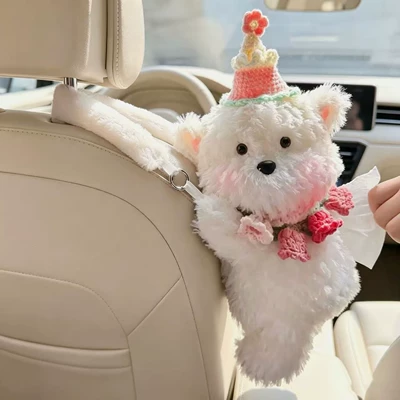 Car tissue box/set — plush hanging tissue bag