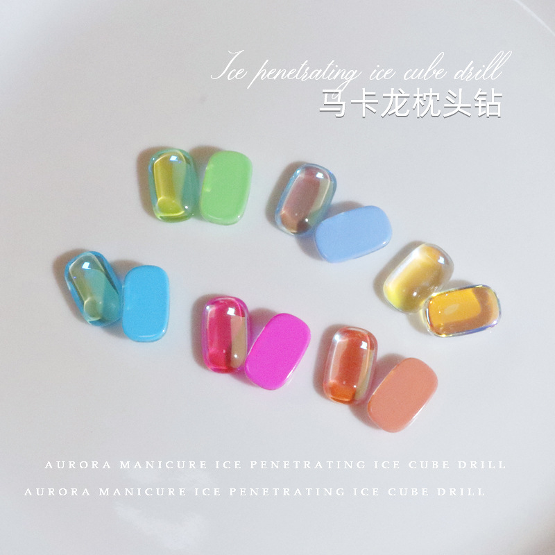 Light change nail art jewelry ~ 13*8mm Macaroon pillow drill resin nail accessories Aurora flat drill wholesale