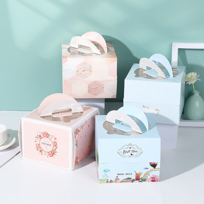 彩色鲜花烫印蛋糕盒 圣诞节礼品点心包装手提盒 甜品包装手提盒