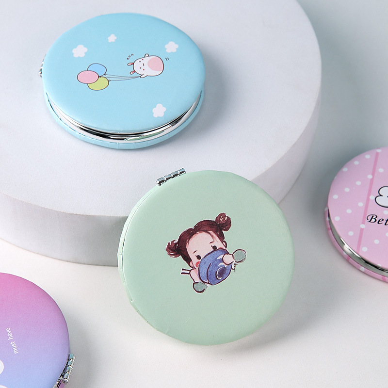 Espejo de maquillaje de dibujos animados, bolsillo portátil para estudiantes, espejo plegable, maquillaje de belleza, maquillaje, tocador, espejo redondo de princesa