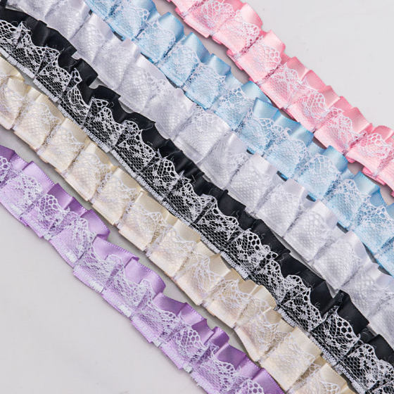 in stock 2.5cm polyester lace double pleated DIY clothing accessories wholesale discount lace accessories