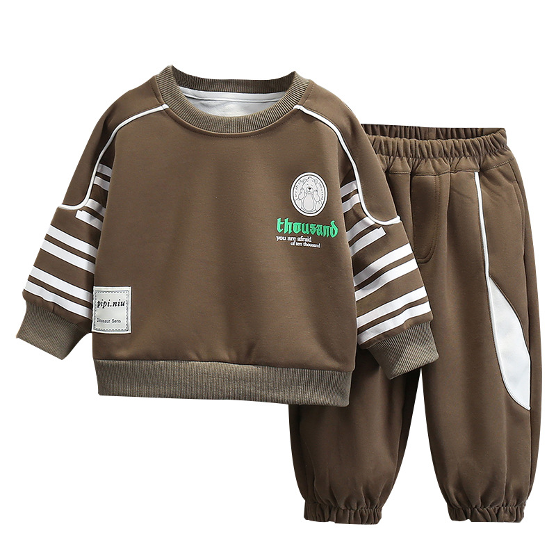 5848 Traje de ocio para niños Primavera y otoño 2025 Nuevo suéter con estampado de letras para niños Traje de dos piezas de otoño para bebés