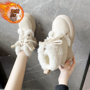 [Lamb fleece] fleece-lined snow boots women's warm 2024 winter new small height boots Martin boots women