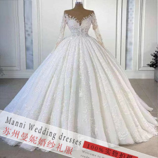 2023 new foreign trade wedding dress African cross-border Bride wedding lace long sleeve wedding dress manufacturers supply