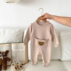 Spring and Autumn Season Unisex Baby Knit Long Sleeve Onesie Infants Cartoon Crawler Suit Stylish Casual Cardigan Tunic