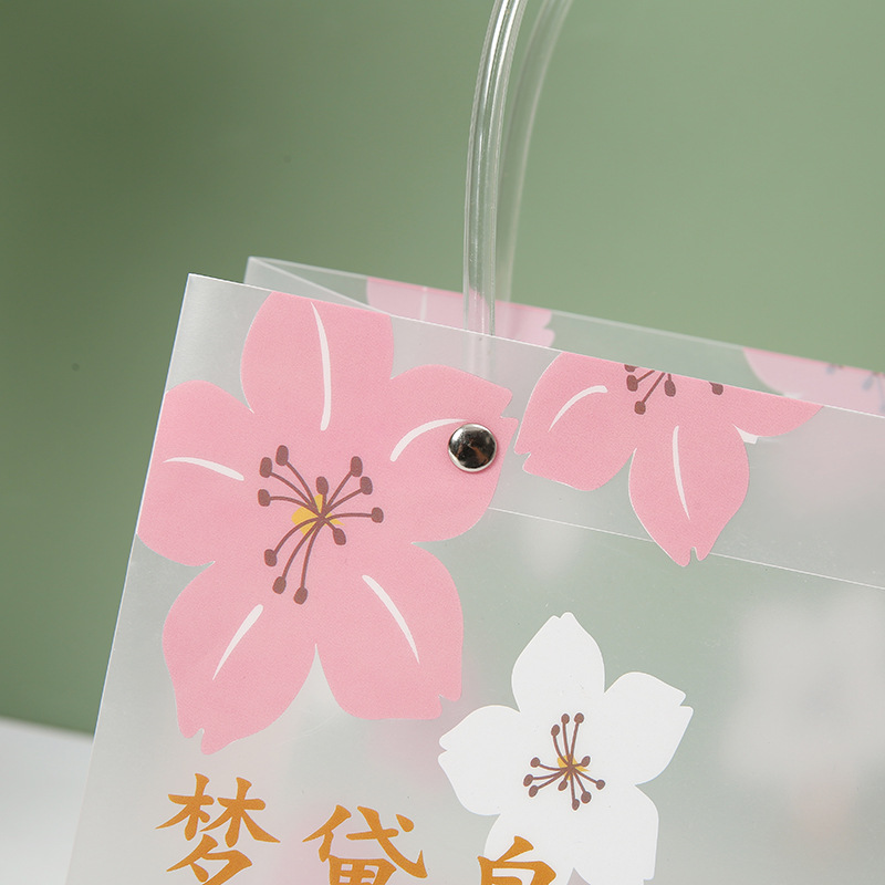 Sakura PP bolsas de plástico personalizadas bolsas de compras de ropa personalizadas bolsas de regalo de PVC transparentes bolsa de regalo