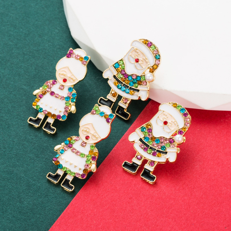 Alloy Ear Needle Material Rhinestones Inlay Material Ear Studs Classification Cute Santa Claus Alloy Enamel Artificial Pearls Rhinestones Women's Ear Studs 1 Pair