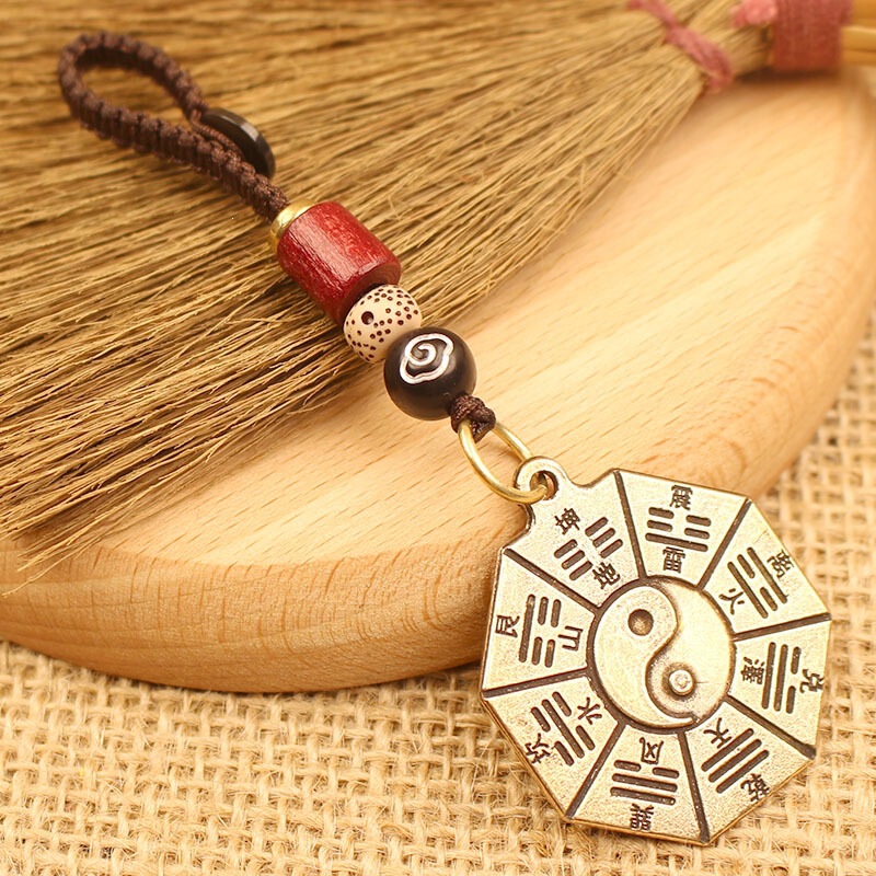 Brass Creative Tai Chi Bagua Token Car Keychain Pendant Retro Ornament Gift