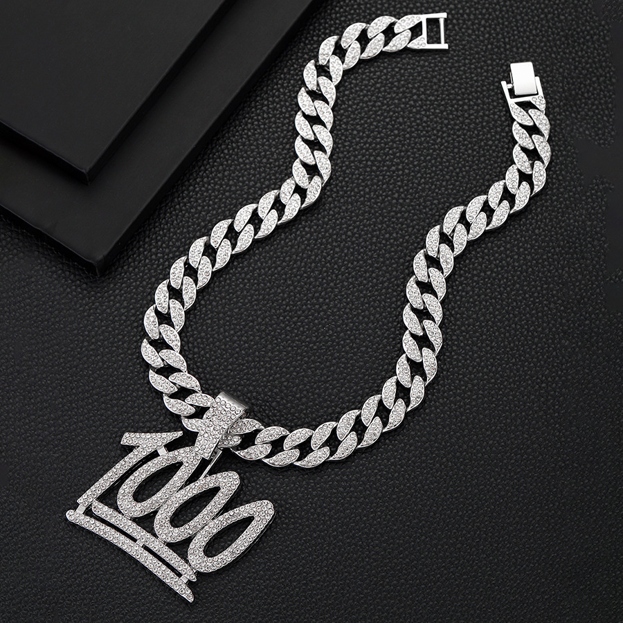 Hot selling full diamond 1000 point Cuban necklace Men's trendy cool street dance decorative pendant_voghion.com