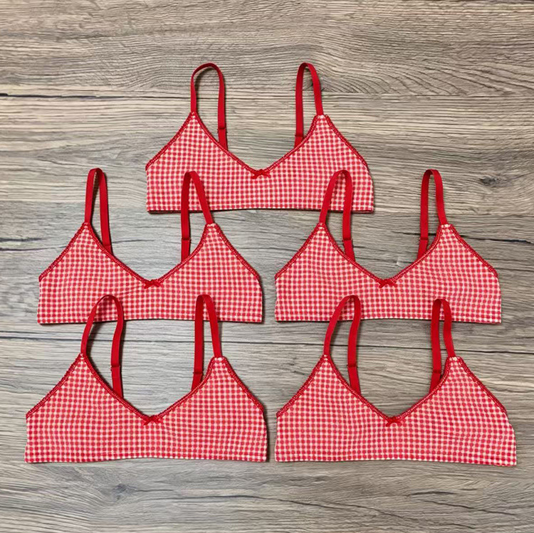 Foreign trade student tube top base layer underwear children's short top medium and large girls' cotton plaid vest