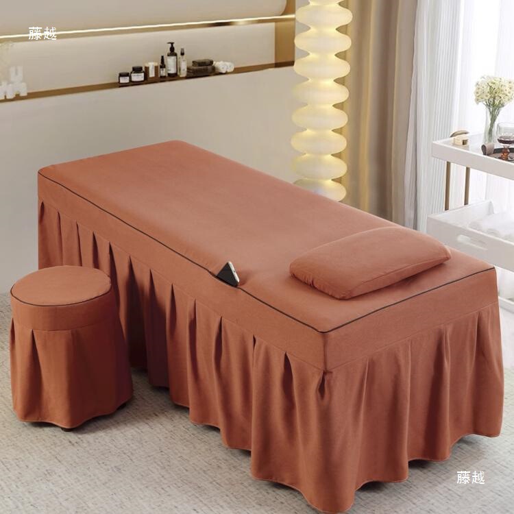 Beauty Bed Cover Three-Piece Set Beauty Salon Massage Shampoo Hospital Single-Piece Bed Cover Cotton Bed Sheet Bag Burgundy