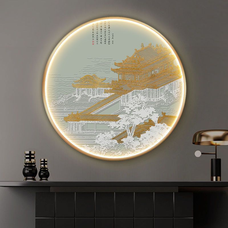 新中国式玄関装飾画卸売り灯画円形ホテル壁画クロスボーダー通路水墨鶴楼背景掛け画|undefined