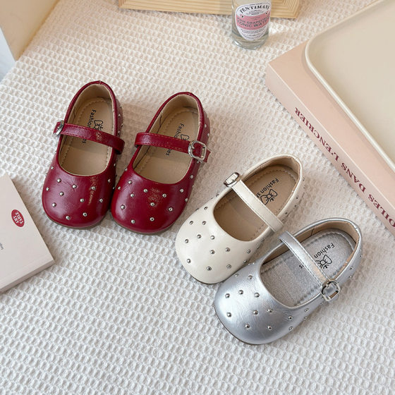 Children's Mary Jane Small Leather Shoes 2025 Spring and Autumn New Korean Style Girls Soft-soled Princess Shoes Rivet Ballet Shoes