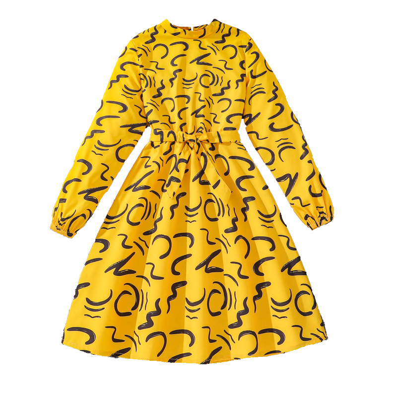 Mädchen 7-12 Herbst Kinderkleidung Neues langärmliges bedrucktes Prinzessinnenkleid_voghion.com