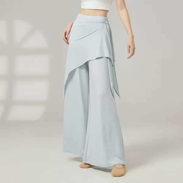 Dance Wide-Leg Pants with Faux Two-Piece Skirt, Classical Dance Pants, Long Pants with Drape, Chinese Dance Body Practice Outfit