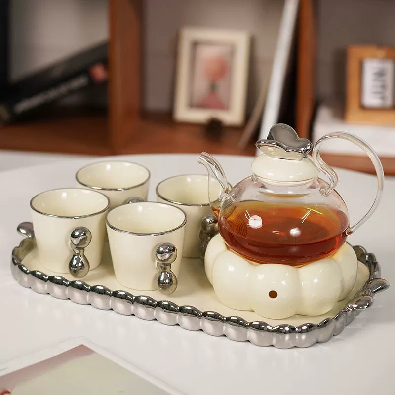 Ceramic flavored tea, teapot, tea cup, set, fruit tea, afternoon tea, candle