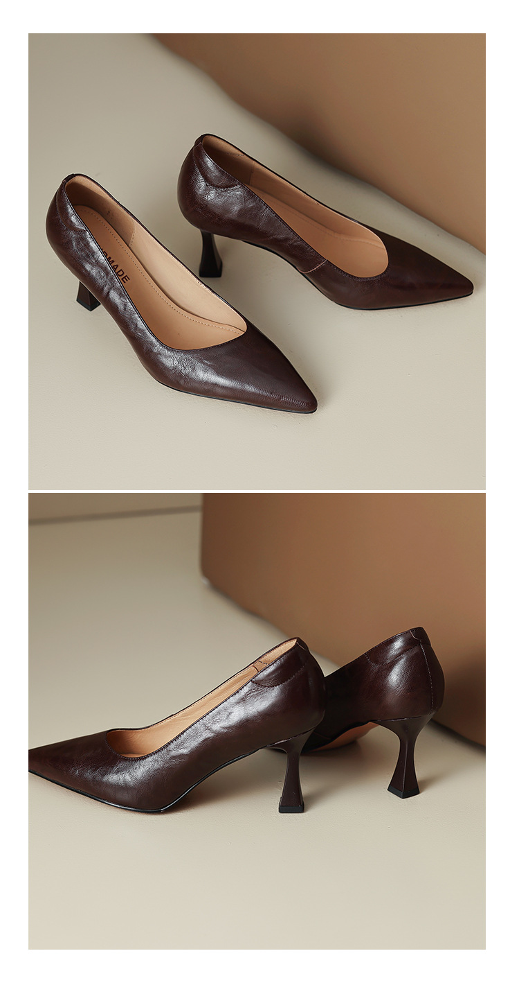 Giày cao gót mũi nhọn kiểu Pháp size 33-41, giày nữ xuân thu mới, giày cao gót đơn giản đi làm — Màu nâu chi tiết 18