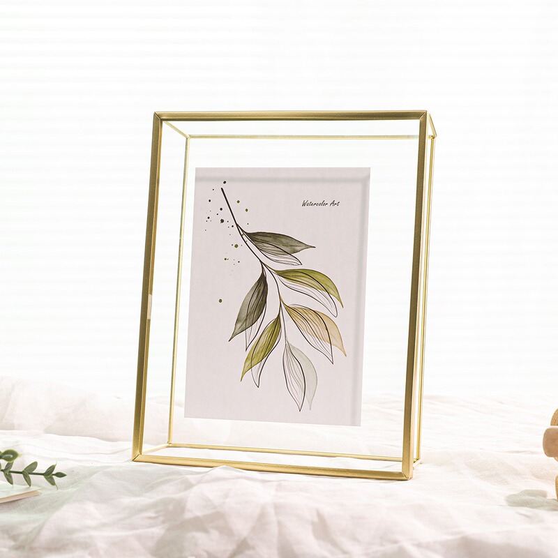 Metal photo frame double-sided glass European and American simple Japanese and Korean popular style three-dimensional living room bedroom office iron art 4568