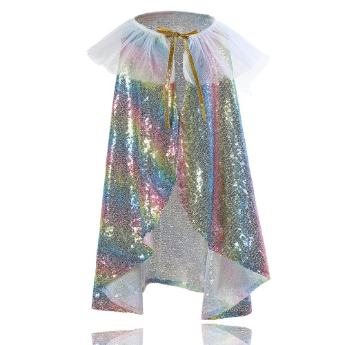 Sequined princess cape for children and girls with mesh collar cape, birthday cape, children's performance cape