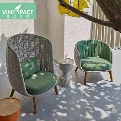 Northern Europe Rattan Sofa chairs dining table and chair solid wood backrest Wicker chair combination Balcony chairs hotel Lobby outdoors furniture