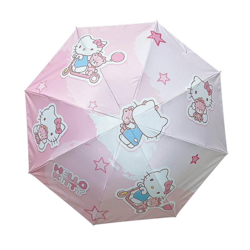 Cute dibujo animado Kitty Pattern Sanrio autorizado paraguas de vinilo anti-plegado anti-UV manual de tres plegados
