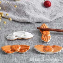 文创zakka日式杂货 小螃蟹可爱筷架 陶瓷筷子架 家居摆件工艺礼品