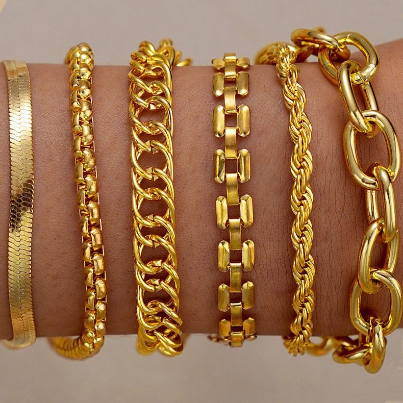 Europa y los Estados Unidos transfronterizos protección ambiental pulsera gruesa 5 piezas de cadena de aluminio + cadena de hierro + CCB personalidad de diseño exagerado cadena joyería de bola