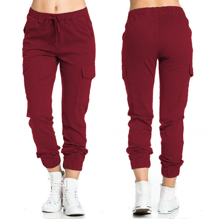 2024 europeo y americano transfronterizo AliExpress Amazon Pantalones de mujer casual cintura elástica cuerda delgada bolsillo lateral Pantalones de mujer