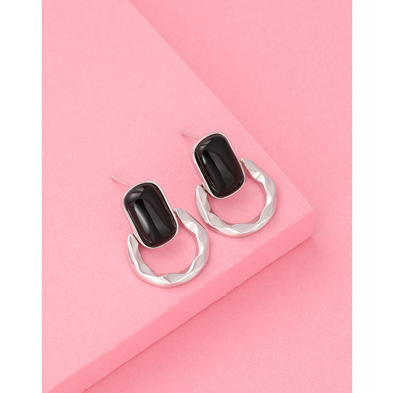 925 plata esterlina pendientes de ágata negro para mujeres lujo ligero nicho 2024 nuevos auriculares de temperamento simple pernos de alta calidad