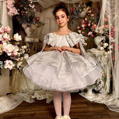 Princess dress兒童禮服一字肩中小童蓬蓬紗女童公主裙子跨境批發