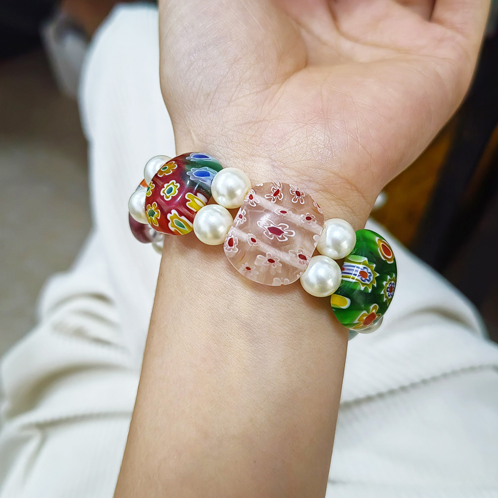 50g Weight Stretch Adjustable Clasp Closure Type Bracelets Classification glass Chain Material 1 Piece Quantity Daily Occasion glass Material Round, Flower Pattern All Seasons Season Women's Gender Handmade Design Pastoral Style Pastoral Round Flower Glass Stretch Adjustable Beaded Bracelets Wholesale 13