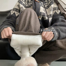 咖色羊羔绒糯米裤子女秋冬加绒2025新款高腰休闲小个子直筒阔腿裤