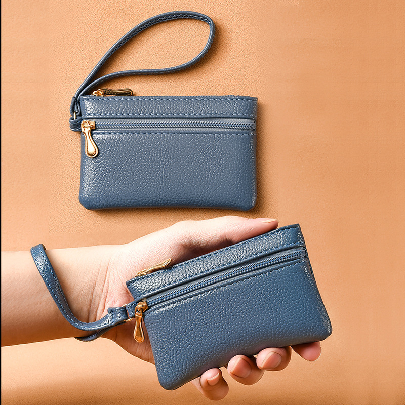 Coin Purse Women's Mini Bag Portable Small Wallet Hand Wrist Bag Storage Bag Soft Leather Zipper Coin Bag Card Bag