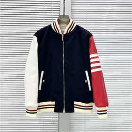 TB新款棒球服四杠条纹拼皮袖龙虾刺绣夹克