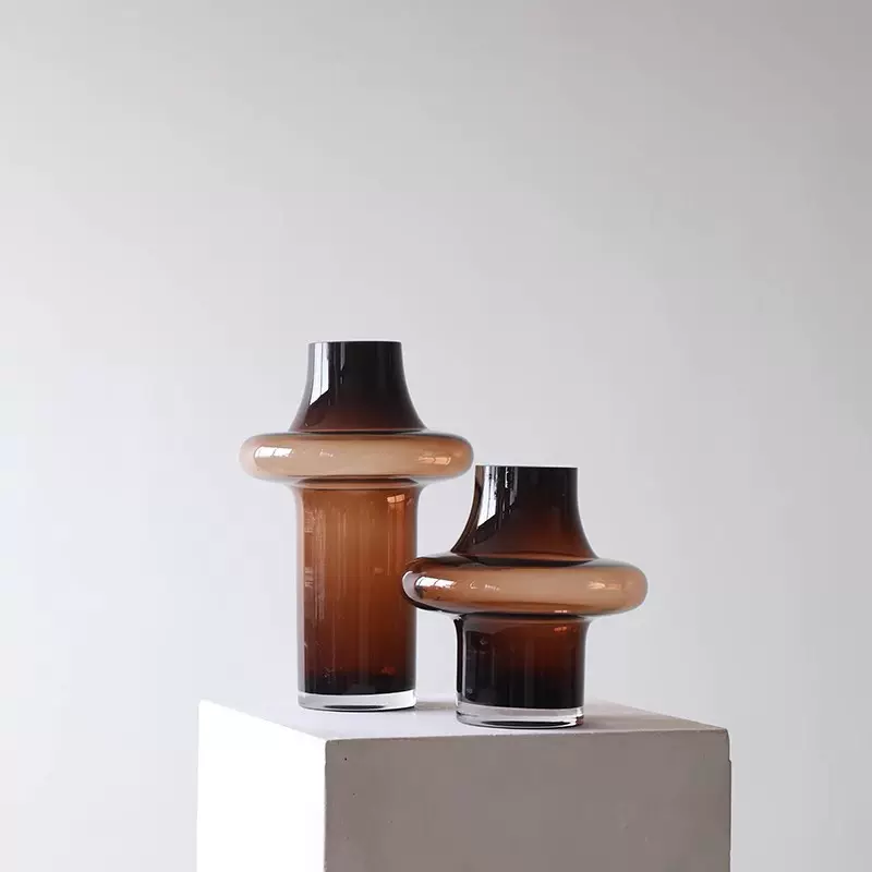 花瓶高级感客厅桌面插花摆件中古咖色装饰玻璃花器轻奢样板间摆设