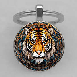 跨境欧美饰品老虎图片钥匙扣个性时尚装饰挂件新款项链玻璃吊坠