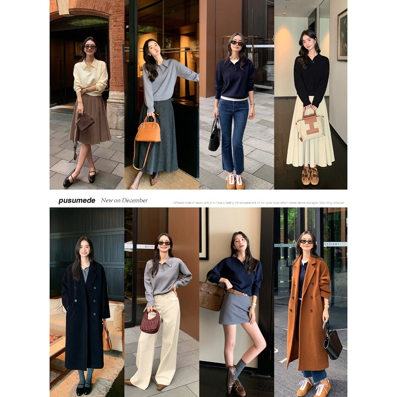 pusumede 慵懒基因 polo领套头毛衣女秋冬宽松慵懒长袖针织衫上衣|undefined