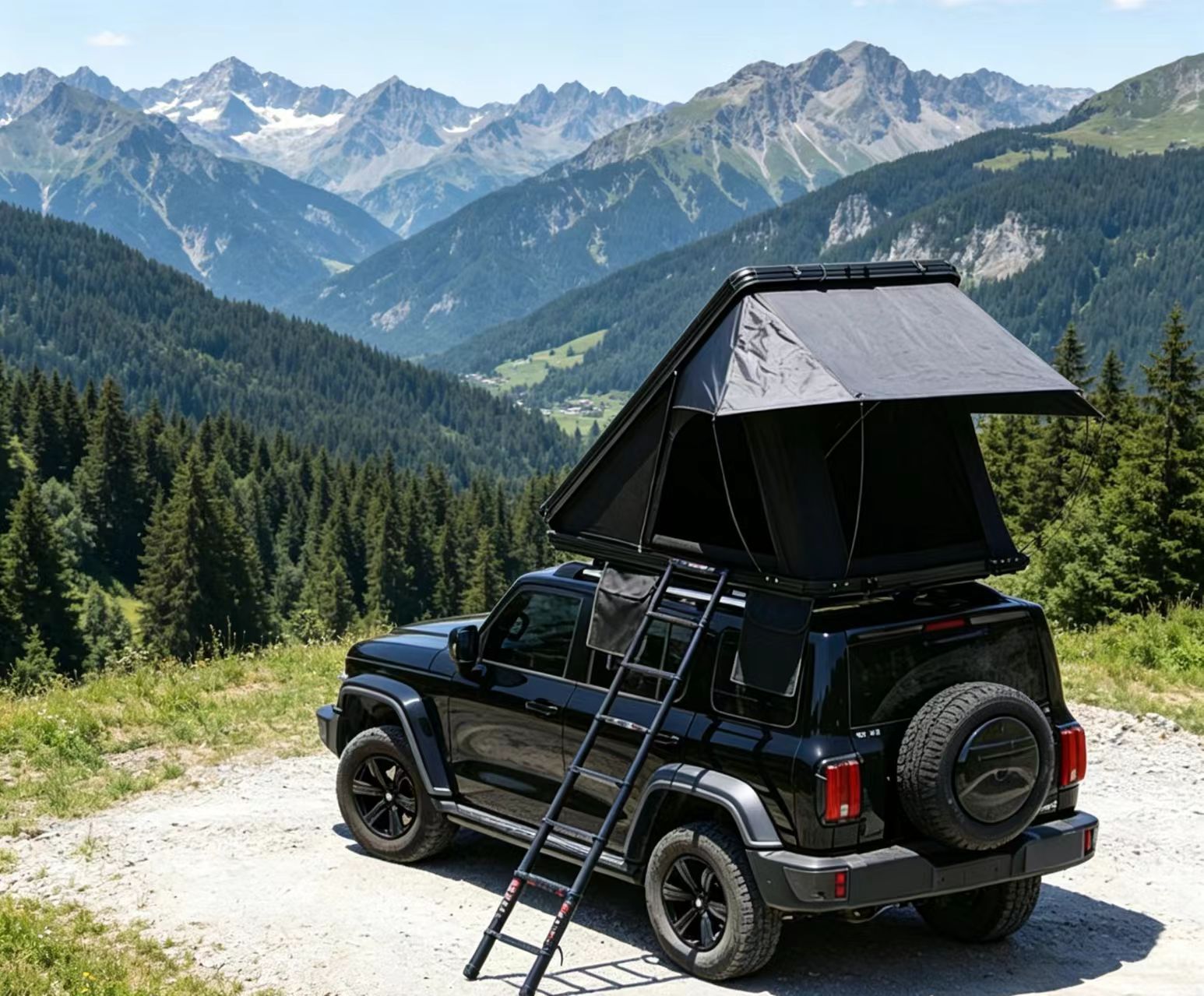Roof Tent with Aluminum Shell, Triangular, Fully Automatic Hydraulic, for Suvs and Off-Road Vehicles, Outdoor Camping, Thickened Waterproof Tent