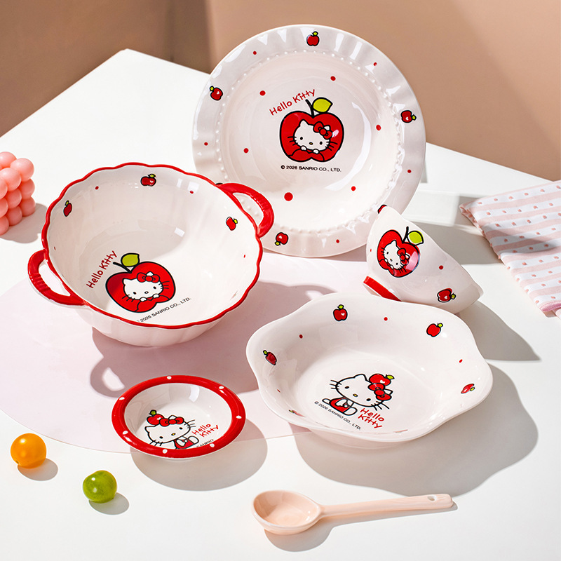 Sanrio Ceramic Tableware Apple Plate French-Style High-Value Dish Plate for Home Use Western Food Dessert Breakfast Plate Cute Rice Bowl Sanrio Ceramic Tableware Apple Plate French-Style High-Value Dish Plate for Home Use Western Food Dessert Breakfast Plate Cute Rice Bowl
