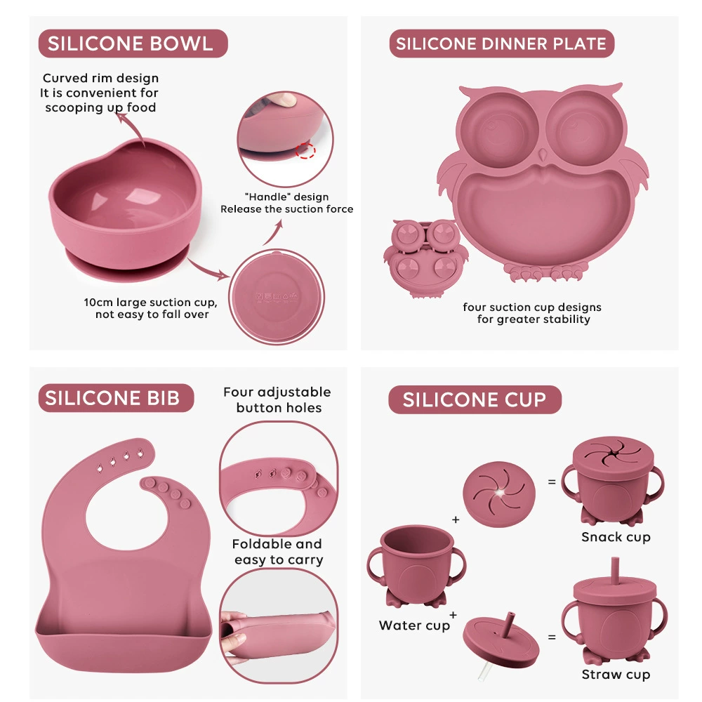 Silicone children's dinner plate for feeding, set, bib, Amazon, 9 pieces